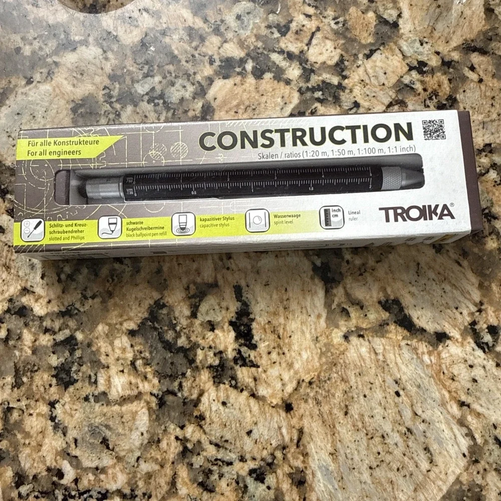 Troika Construction Ballpoint Pen, BLACK w/ ruler, screwdriver,stylus, Engineer